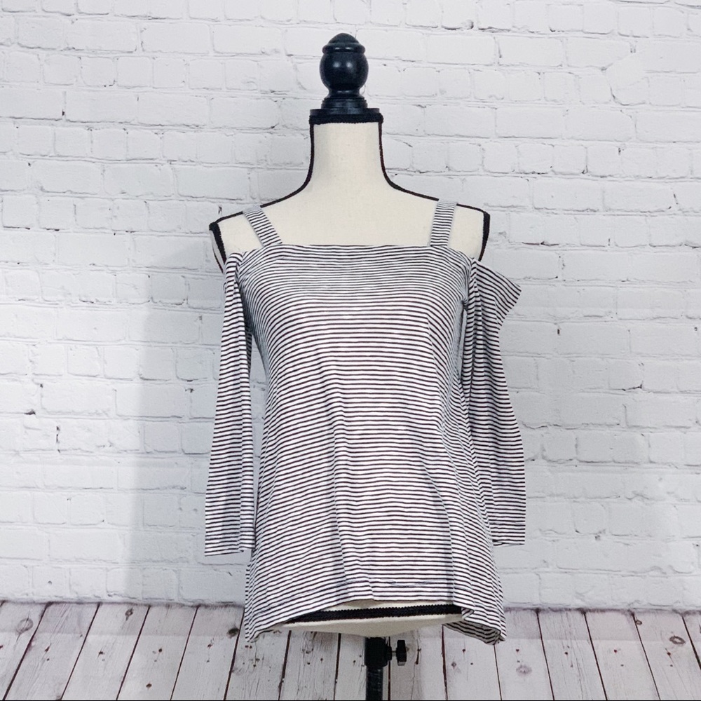 Loft Black/White Stripe Off The Shoulder Long Sleeve Top Size XS